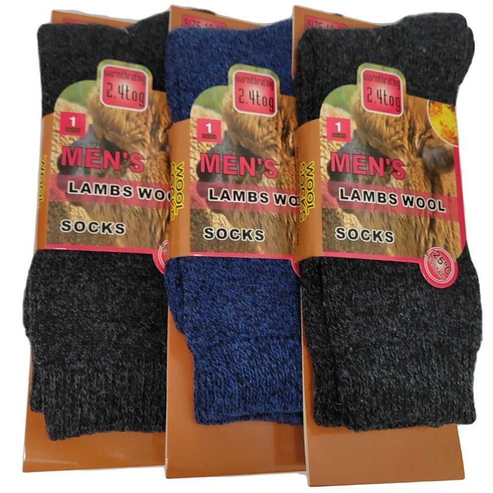 Men Lamb Wool Crew Socks, Heavy Duty, Warm Boots Winter Marled Pattern, 3 Pairs
